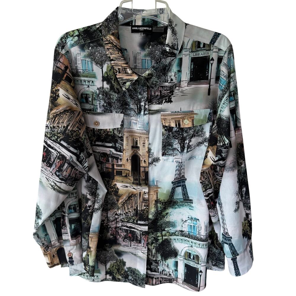 KARL LAGERFELD PARIS Parisian landmarks Eiffel Tower size 2X blouse